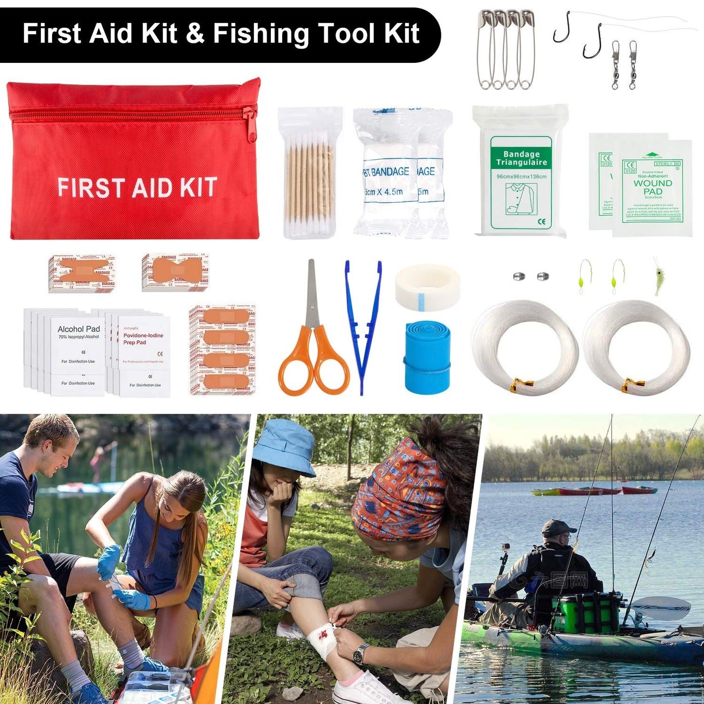 Emergency Survival Kit, 151 Pcs Survival Gear First Aid Kit, Outdoor Trauma Bag with Tactical Flashlight Knife Pliers Pen Blanket Bracelets Compass for Camping Earthquake or Adventures (Black)