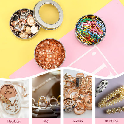 TecUnite 24 Pack 2 Ounce Metal Tin Cans Round Empty Container Salve Tins with Clear Lid for Kitchen, Office, Candles, Candies