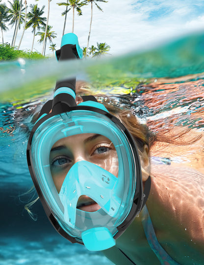 W WSTOO Full Face Snorkel Mask Adults,Suitable for Beginners Dry Top Snorkeling Gear,Can Your Mouth or Nose to Breathe,180 Degrees Panoramic View,Anti-Fog Anti-Leak,Summer Travel and Vacationing Gifts