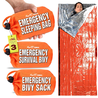 Emergency Sleeping Bag 3 Pack | for Survival Gear and Supplies Life Bivy Sack Waterproof Mylar Emergency Blankets for Survival Kit Car Camping Gear Hiking Tac Bivvy Go Bag Supplies Sleep Sacks Shelter