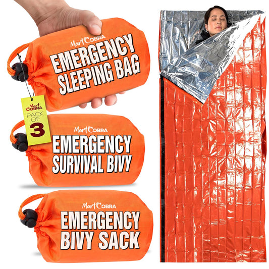 Emergency Sleeping Bag 3 Pack | for Survival Gear and Supplies Life Bivy Sack Waterproof Mylar Emergency Blankets for Survival Kit Car Camping Gear Hiking Tac Bivvy Go Bag Supplies Sleep Sacks Shelter