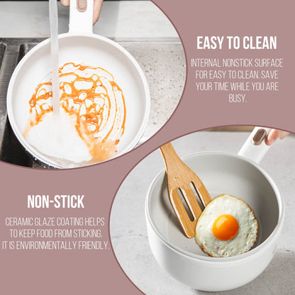 Bear Hot Pot Electric with Steamer, 1.6L Rapid Noodles Cooker, Mini Pot, Non-Stick Frying Pan for Steak, Ramen, Egg, Oatmeal, Soup with Power Adjustable