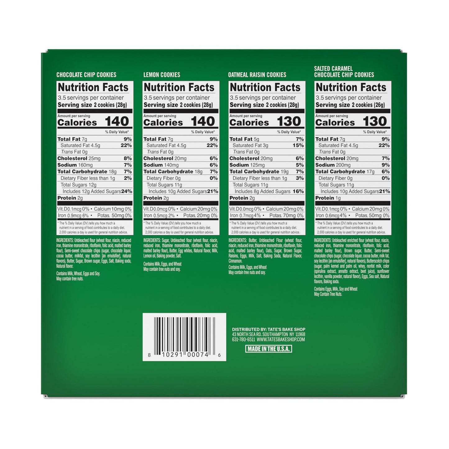 Tate's Bake Shop Cookies Gift Box, Chocolate Chip, Oatmeal Raisin, Salted Caramel and Lemon Cookies, 14 oz