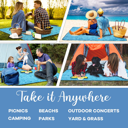 ZOMAKE Picnic Blanket Waterproof Sandproof Large Foldable Blankets,79"x79" Concert, Beach, Yard, Outdoor Grass Mat(Peacock Blue)
