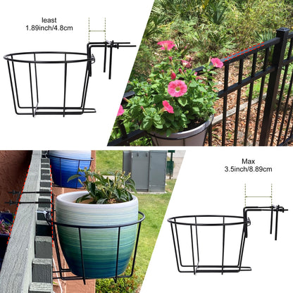 TQVAI 10 Inch Railing Planter - Fit for 1.5 to 3.5 Inches Railing - Adjustable Hanging Planters Outdoor Balcony Deck Flower Pot Holder Metal Baskets for Garden Orchid, Patio Ledge, 3 Pack, Black
