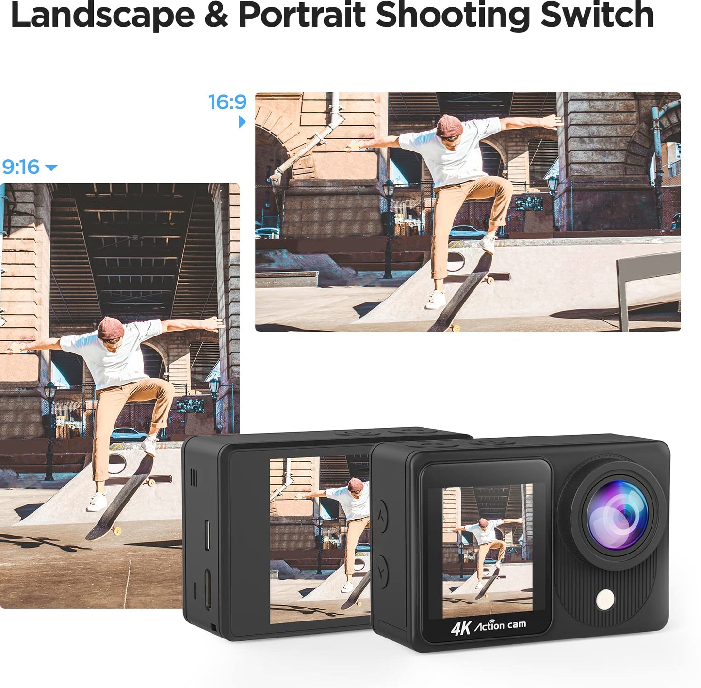 TIMNUT 4K Action Camera Touchscreen - Dual Screen Ultra HD EIS WiFi Sports Camcorder, 40M Waterproof, 170 Wide Angle Vlog Camera, 20MP Underwater with Remote Control and 2 Batteries