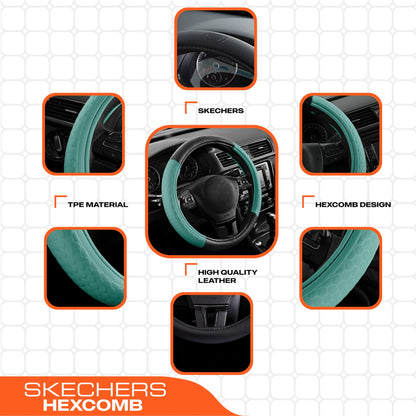 Skechers Steering Wheel Cover,Leather Steering Wheel Cover Hexcomb Design Embedded TPE Steering Wheel Universal Fit 14" 1/2-15" Car Wheel Protector for Men Women Fit Suvs,Vans,Sedans,Car,Trucks,Mint