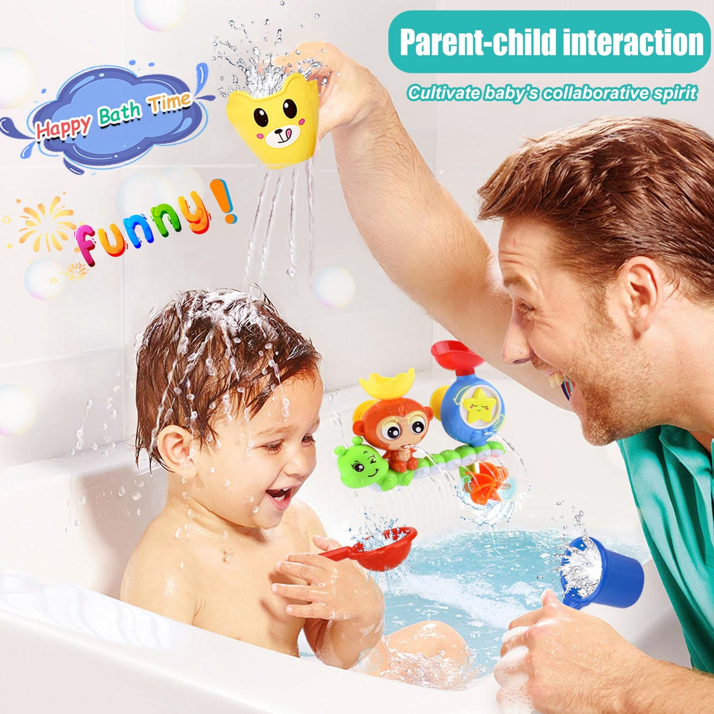 Bath Toys for Kids Ages 1-3 Toddler Bath Toys for Babies 1 2 3 Year Old Boys Girls Water Bathing Tub Toy for 12 18 Months Infant with Cups