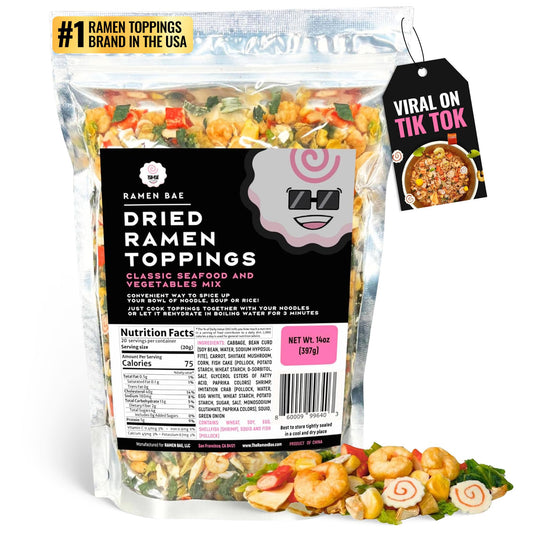 The Ramen Bae - Classic Seafood and Vegetables MIx, Dried Ramen Toppings - 14oz (14 oz., Classic Seafood and Veggie Mix)