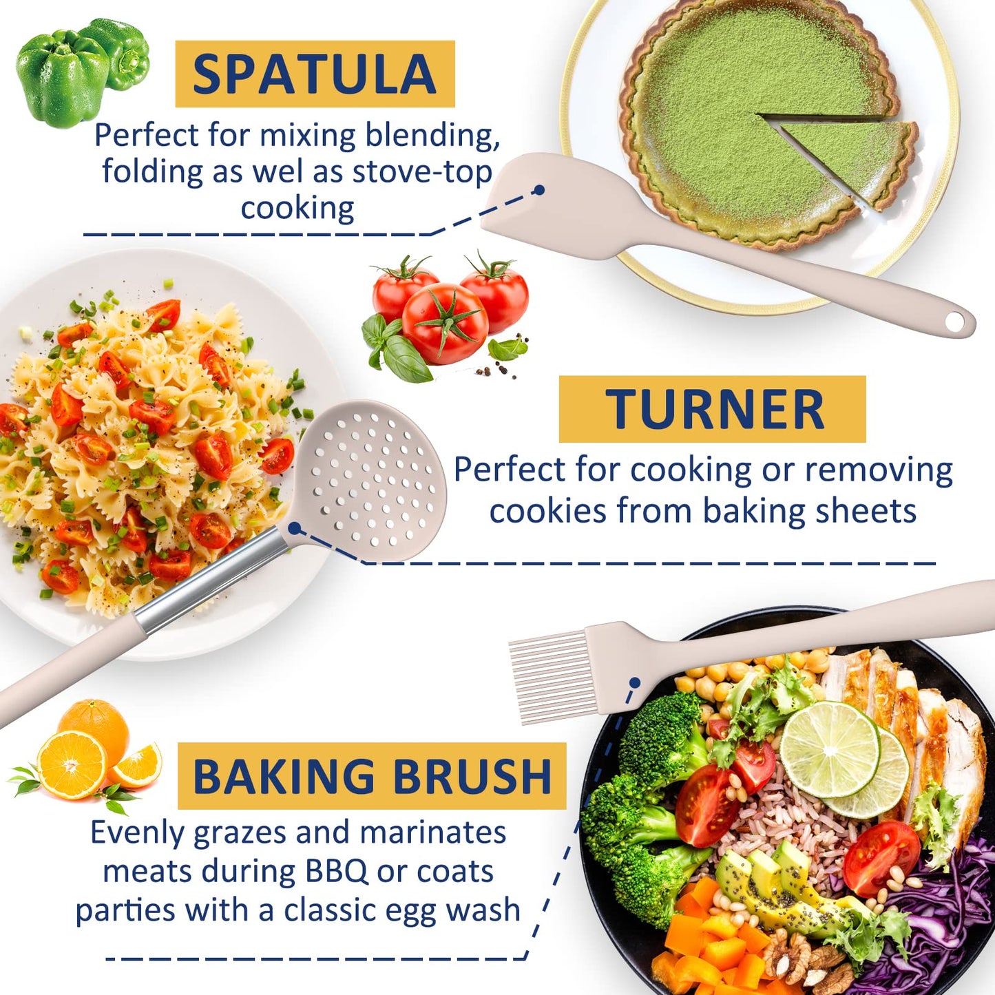 Silicone Cooking Utensil Set, Fungun Non-stick Kitchen Utensil 24 Pcs Cooking Utensils Set, Heat Resistant Cookware, Silicone Kitchen Tools Gift with Stainless Steel Handle (Khaki-24pcs) …