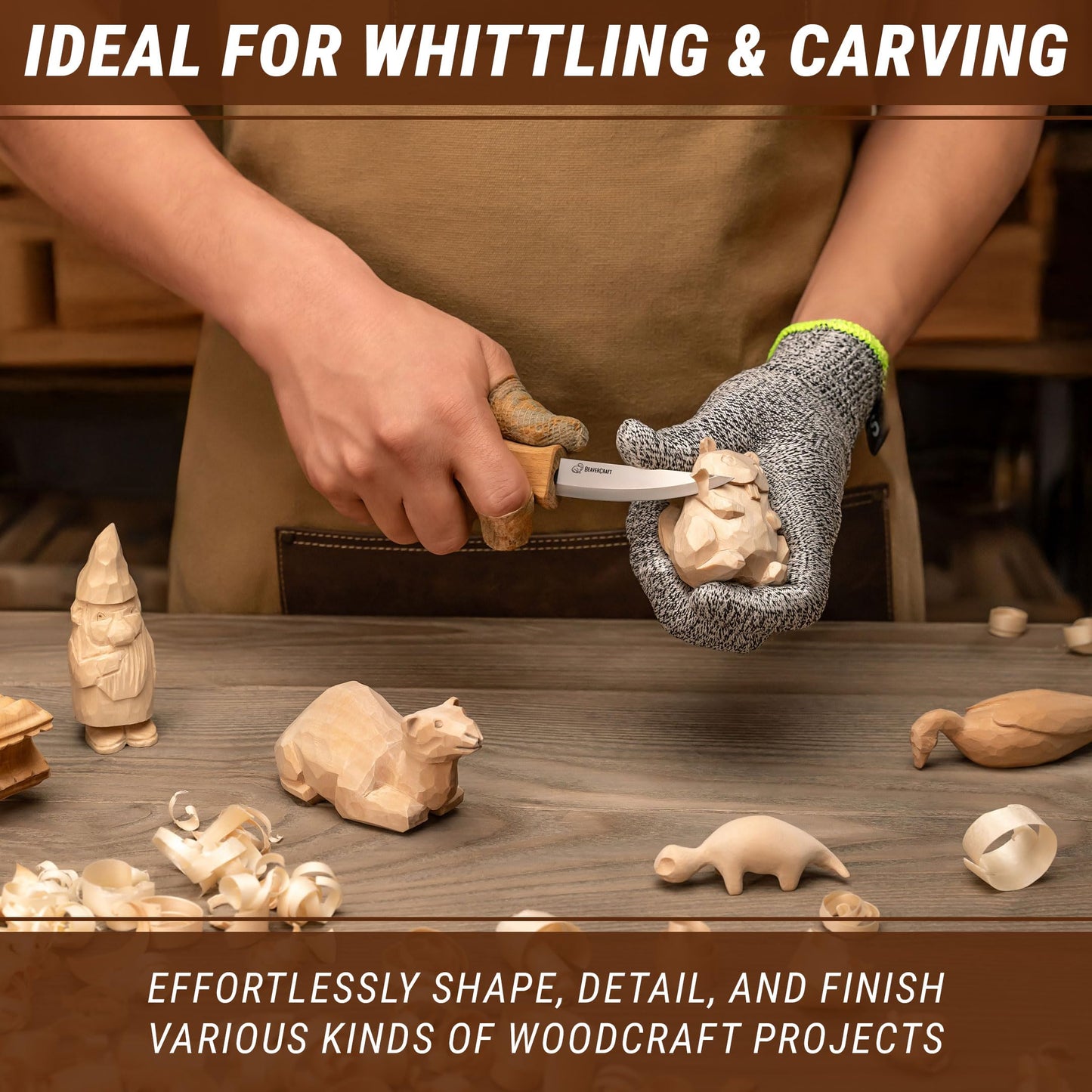 BeaverCraft Wood Carving Sloyd Knife C4s 3" - Whittling Knife with Leather Sheath for Carvers - Chip Wood Carving Tools for Beginner and Profi