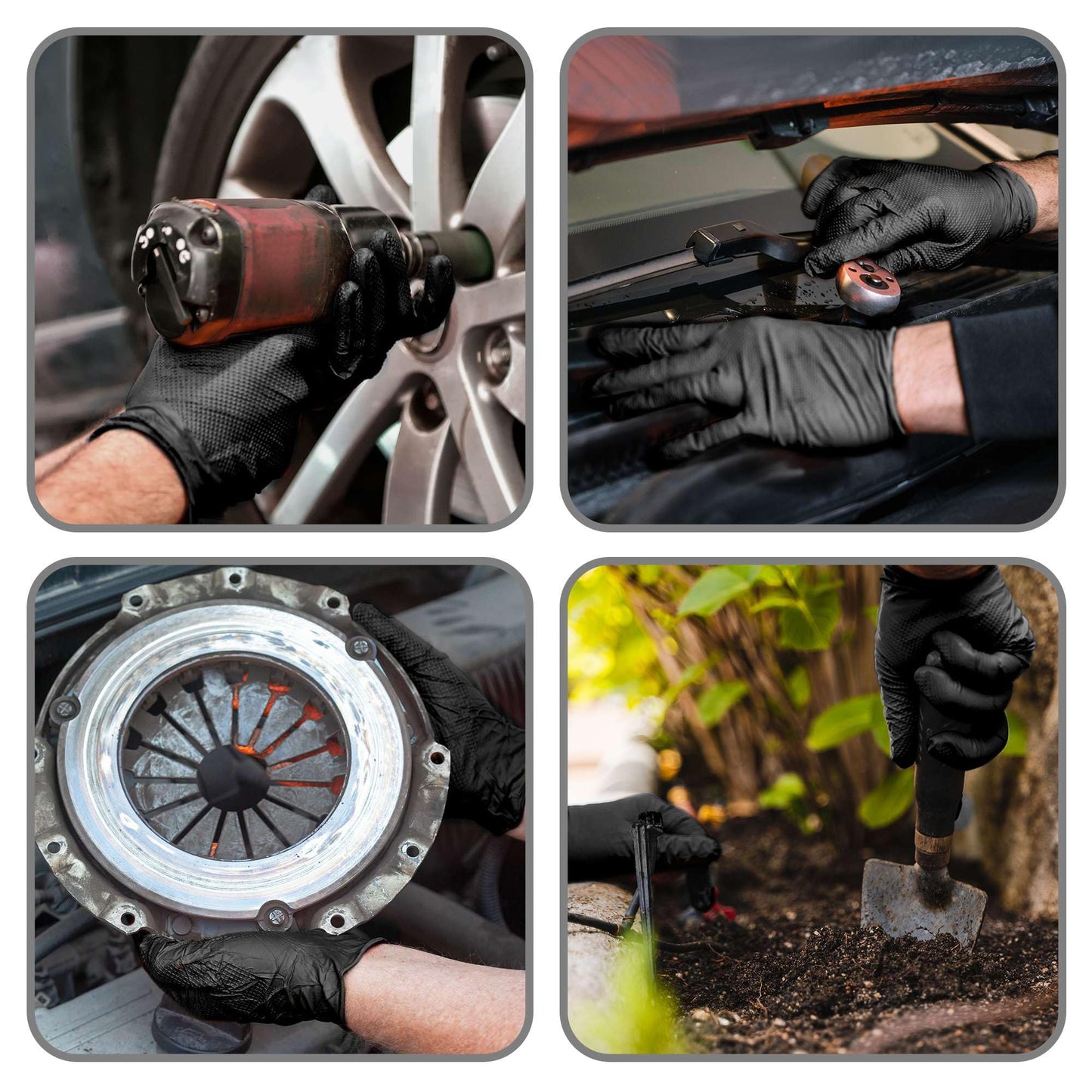 WECARE Black 8 Mil Nitrile Gloves Medium 50 Pack - Heavy Duty Mechanic Gloves, with Diamond Grip - Powder and Latex Free Disposable Gloves