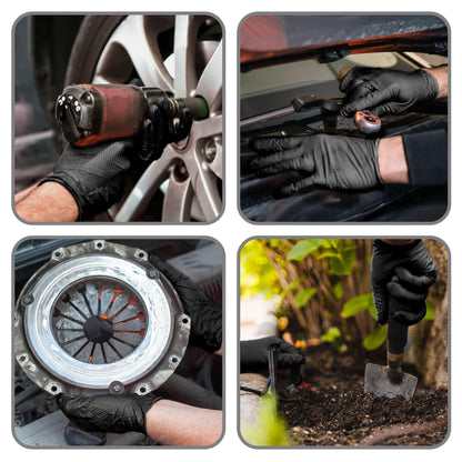 WECARE Black 8 Mil Nitrile Gloves Medium 50 Pack - Heavy Duty Mechanic Gloves, with Diamond Grip - Powder and Latex Free Disposable Gloves