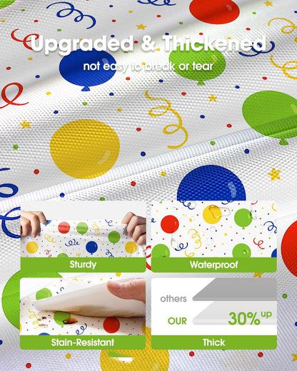 Pureegg Plastic Table Cloth Disposable 10 Pack, 54 x 108 Inch Table Cloths, Birthday Party Decorations, Picnic, White Tablecloths, Rectangle, Colorful, Rainbow Cover, Leakproof & Sturdy, Balloon