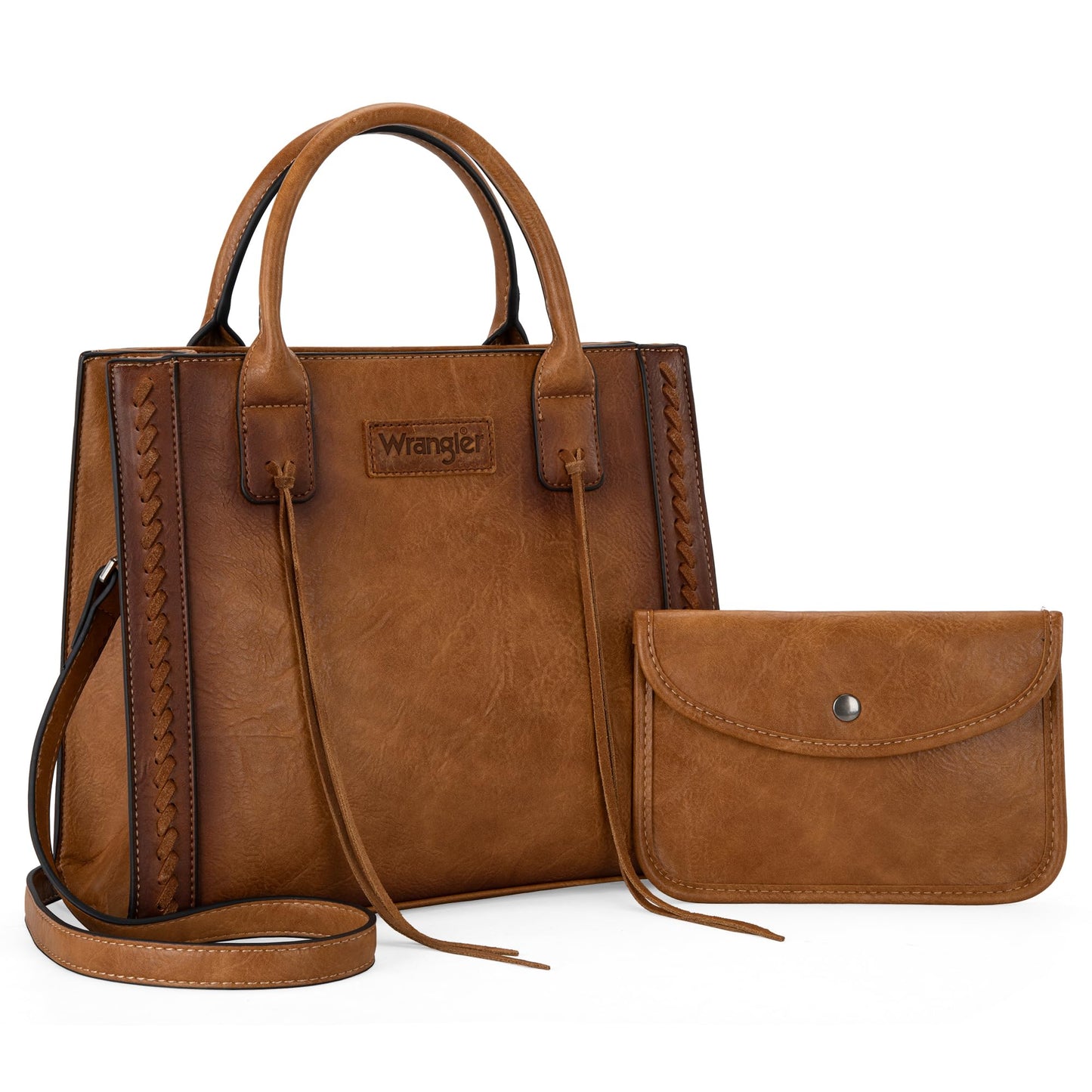 Wrangler Tote Bag for Women Western Purse Top Handle Satchel Purse and Wallet Set 2Pcs Gift Brown WG2-242LBR