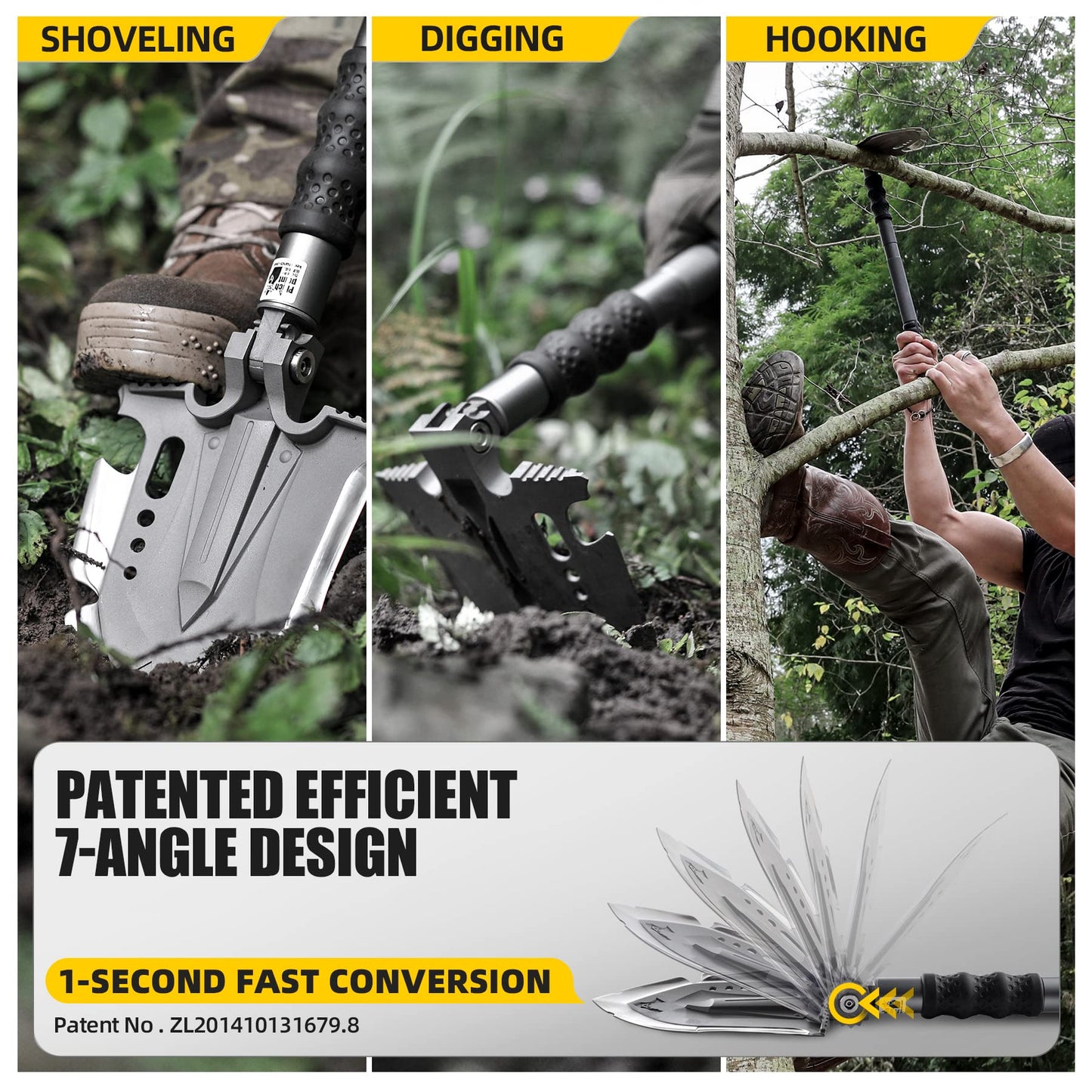 Zune Lotoo Survival Shovel Multitool 28 in 1 Luxury Kit, Tactical Camping Folding Shovel, Unbreakable Martensitic Steel Adjustable 7 Angles 24-35.4'' Length, Compact Gear for Outdoor Hiking Emergency