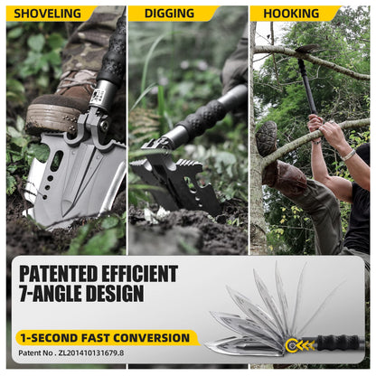 Zune Lotoo Survival Shovel Multitool 28 in 1 Luxury Kit, Tactical Camping Folding Shovel, Unbreakable Martensitic Steel Adjustable 7 Angles 24-35.4'' Length, Compact Gear for Outdoor Hiking Emergency