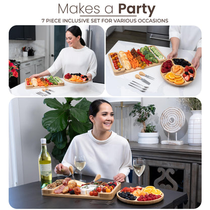 Charcuterie Board Gift Set - Bamboo Cheese Board & Serving Tray for Meat, Cheese, Crackers, Fruit - Large Wooden Charcuterie Boards for Parties - Wedding Gift, Housewarming, Gifts for Women & Couples