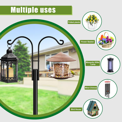 XDW-GIFTS Double Shepherds Hooks for Outdoor, 2-Pack Heavy Duty Garden Pole for Hanging Bird Feeder, Plant Baskets, Solar Light Lanterns, Garden Plant Hanger Stands with 5 Base Prongs