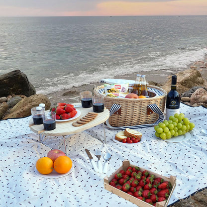 STBoo Picnic Basket for 4, Insulated Wicker Hamper with Folding Table, Willow Picnic Baskets Set with Large Insulated Cooler Bag for Camping Outdoor (Stripe)