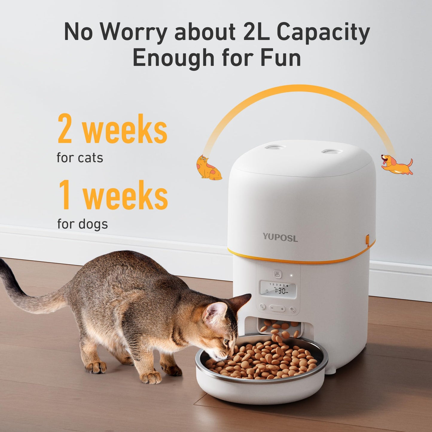 Yuposl Automatic Cat Feeders - 2L Cat Food Dispenser Easy to Use, Timed Automatic Pet Feeder with Over 180-day Battery Life, 1-6 Meals Dry Food Programmable Portion Control Also for Dogs