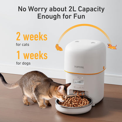 Yuposl Automatic Cat Feeders - 2L Cat Food Dispenser Easy to Use, Timed Automatic Pet Feeder with Over 180-day Battery Life, 1-6 Meals Dry Food Programmable Portion Control Also for Dogs
