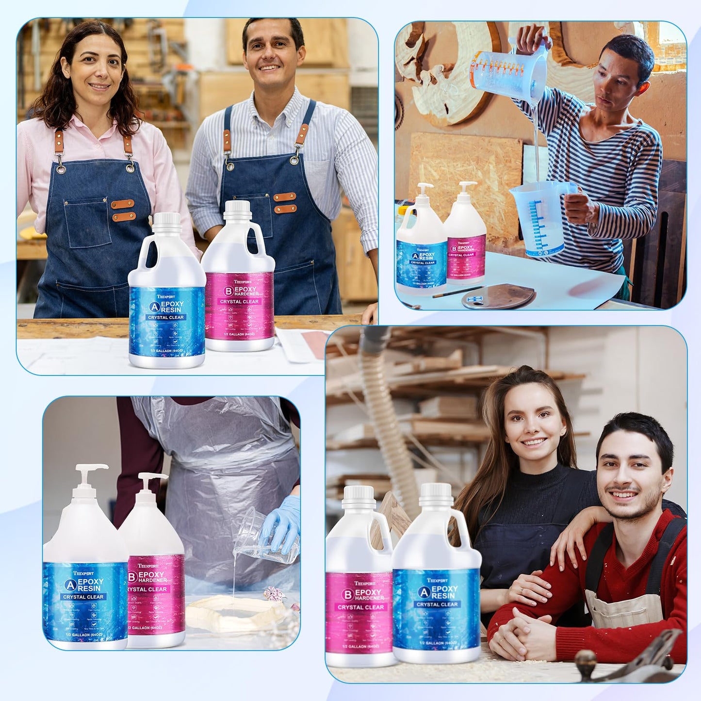 Teexpert Crystal Clear Epoxy Resin Kit 1 Gallon Self-Leveling Coating and Casting Resin, High-Gloss & Bubbles Free Resin and Hardener Kit for DIY Art, Jewelry, Table Top, Molds, Wood 1:1 Ratio