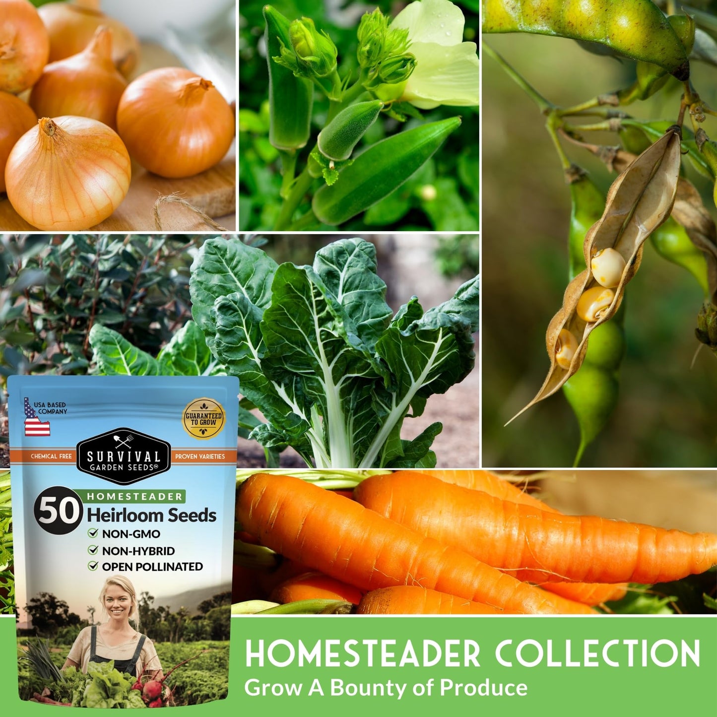 Survival Garden Seeds Homesteader Collection – 50 Heirloom Packets of Vegetables, Herbs, and Flowers for Victory Garden Planting and Emergency Storage