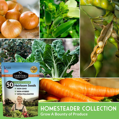 Survival Garden Seeds Homesteader Collection – 50 Heirloom Packets of Vegetables, Herbs, and Flowers for Victory Garden Planting and Emergency Storage