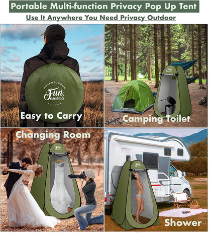 FUN ESSENTIALS Portable Toilet Kit Adults, Pop Up Privacy Tent, X Large Camping Folding Toilet, 12 bags, 12 pack Liquid Waste Gel, Washable Foldable For Travel,RV, Outdoor