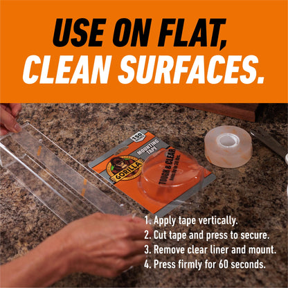Gorilla Tough & Clear Double Sided Mounting Tape, Clear Tape, 1" x 150" (Pack of 1) - Weatherproof for Indoor or Outdoor