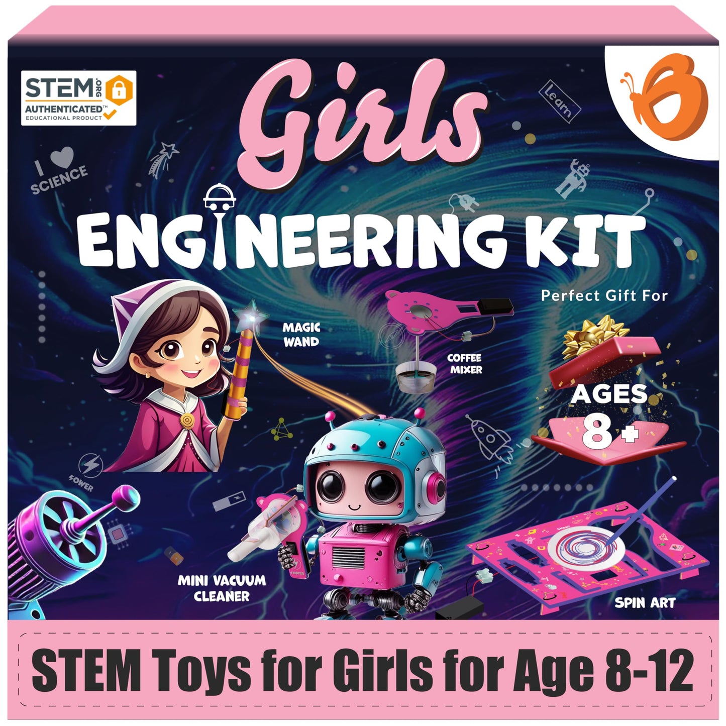 Butterfly EduFields 100+ STEM Projects | Girls Mini Engineering Kit for Ages 8 10 12 15 Years | Ultimate DIY Science Experiments for Kids | Educational Engineering Toys Best Birthday Gift idea