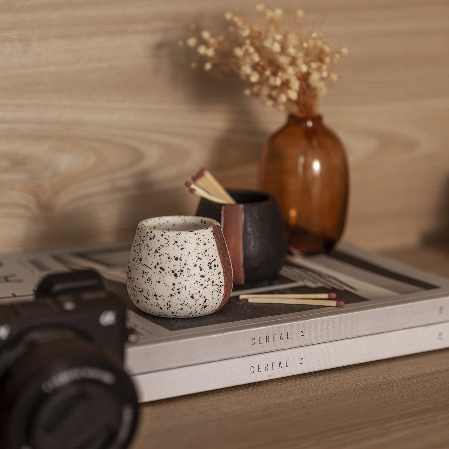 Ceramic Match Holders with Striker - Set of 2 - Decorative Modern Home Decor Gifts - Mantel Decorations - Matches NOT included