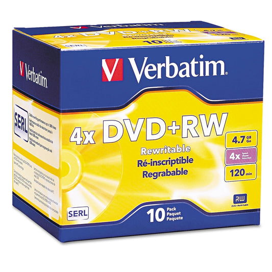 Verbatim DVD+RW Blank Discs 4.7GB 4X Recordable Discs - 10pk Slim Case 94839