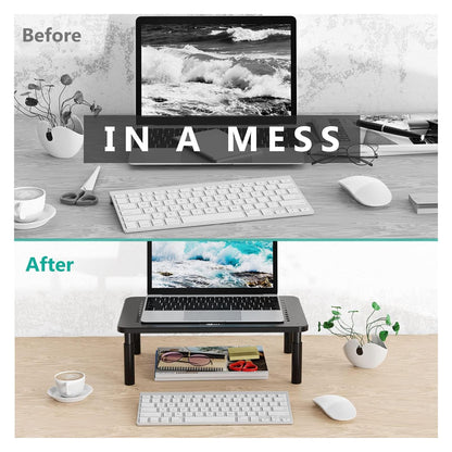 WALI Computer Monitor Stand for Desk, Adjustable Laptop Riser, Desk Monitor Stand Underneath Storage for Office, Home, School Supplies (STT003), 1 Pack, Black