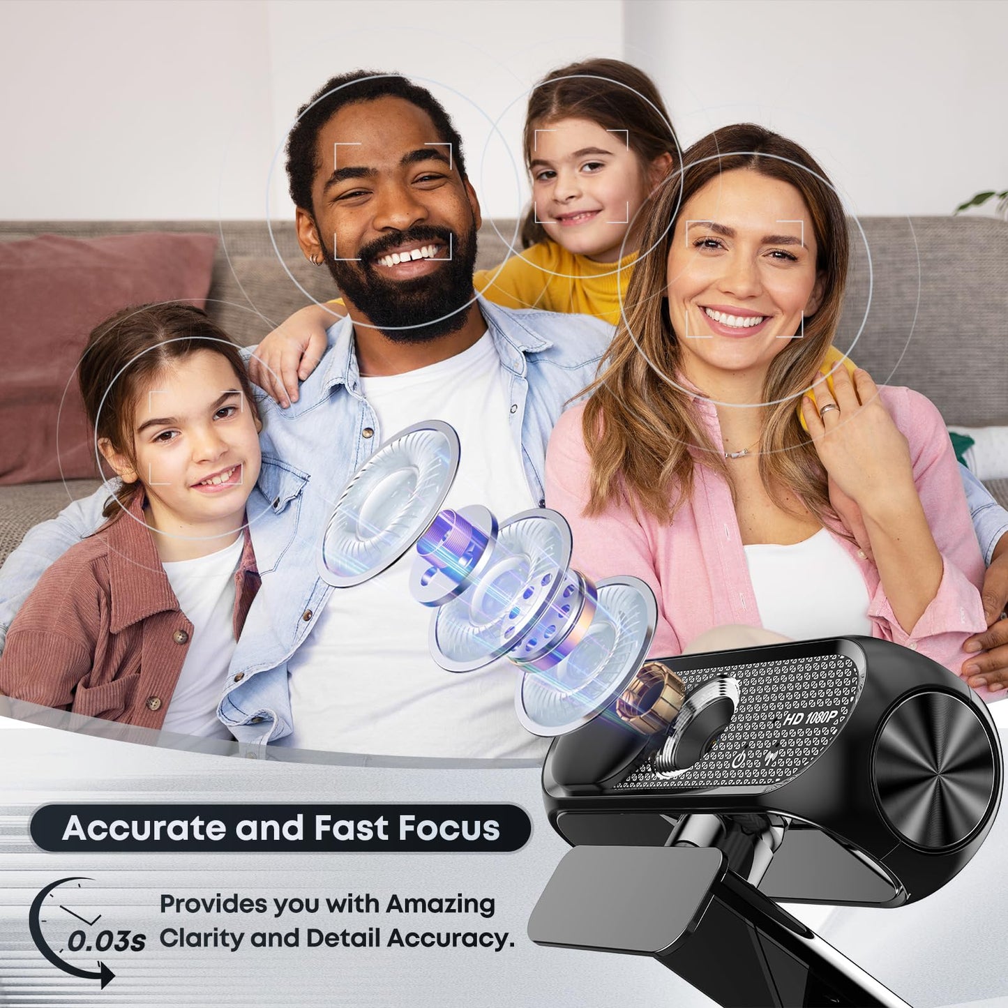 Shcngqio 1080P HD Webcam with Microphone, Noise Cancellation, Privacy Cover, Wide-Angle Lens, Auto Light Correction, Plug & Play USB Webcam for Laptop, Desktop, PC, Mac, Zoom, Skype, Streaming (Black)