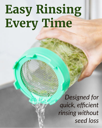 Elementi Sprouts Growing Kit for Wide Mouth Mason Jars, Set of 2 Sprouting Lids for Organic Alfalfa & Mung Bean Sprouts Grow Kit, 316 Stainless Steel Mesh Screen Strainer Lid (Sage Green)