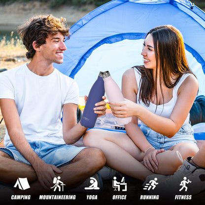 WATERSY Stainless Steel water bottles,17oz/500ml Insulated Water Bottles,Deep Blue metal water bottle Keeps Drink Cold and Hot,BPA Free kids water bottles for School,Gym,Travel,Sports