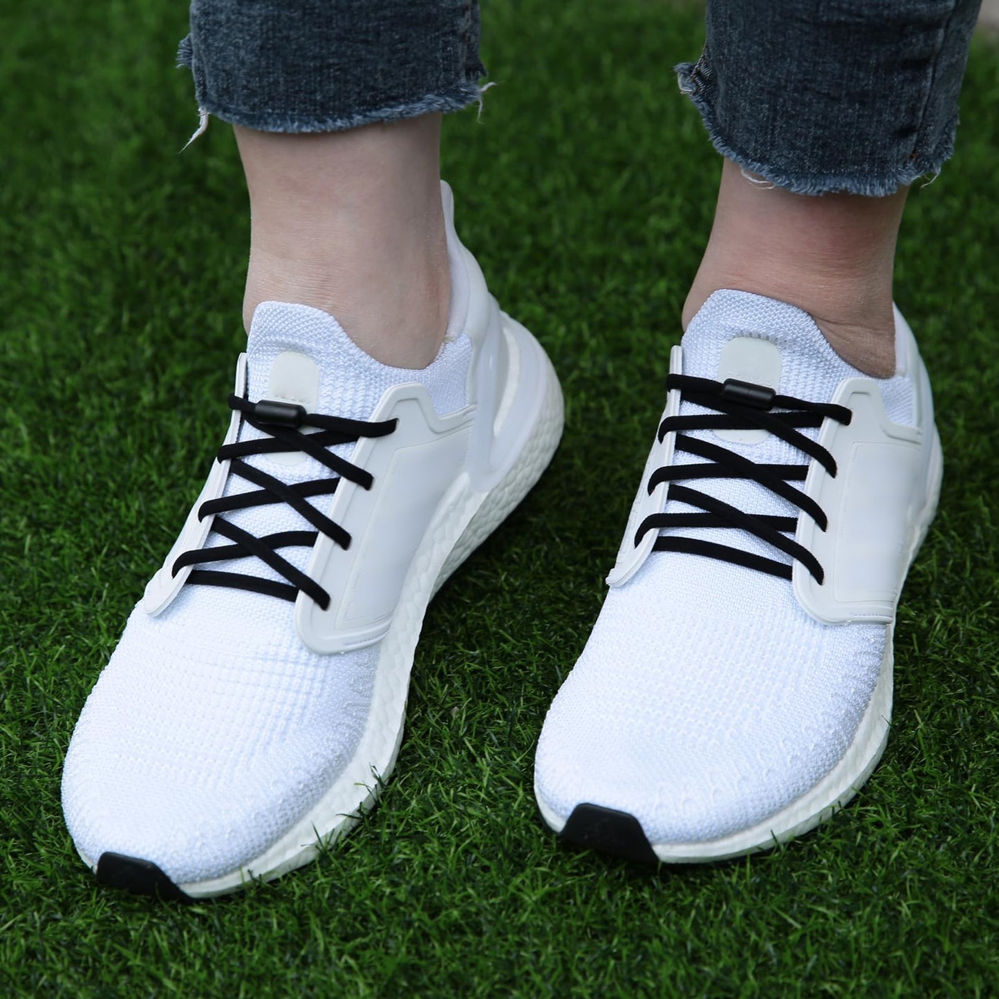 ZHENTOR Elastic Shoe Laces, Elastic No Tie Shoelaces for Sneakers, One Size Fits All Adults and Kids Shoes (Black(1 pair))