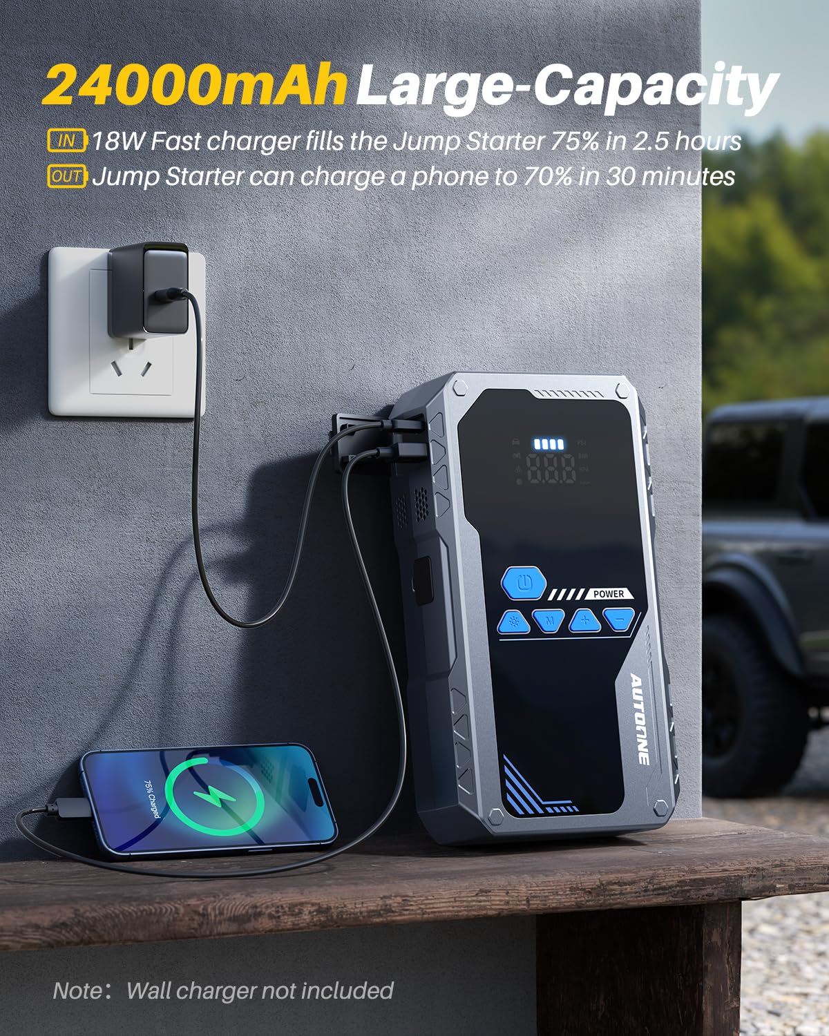 AUTOONE 8000A Jump Starter with Air Compressor (All Gas/12L Diesel), 150PSI Car Jumper Starter Portable, Jump Box Tire Inflator with LED Flashlight, LCD Display, Storage Case