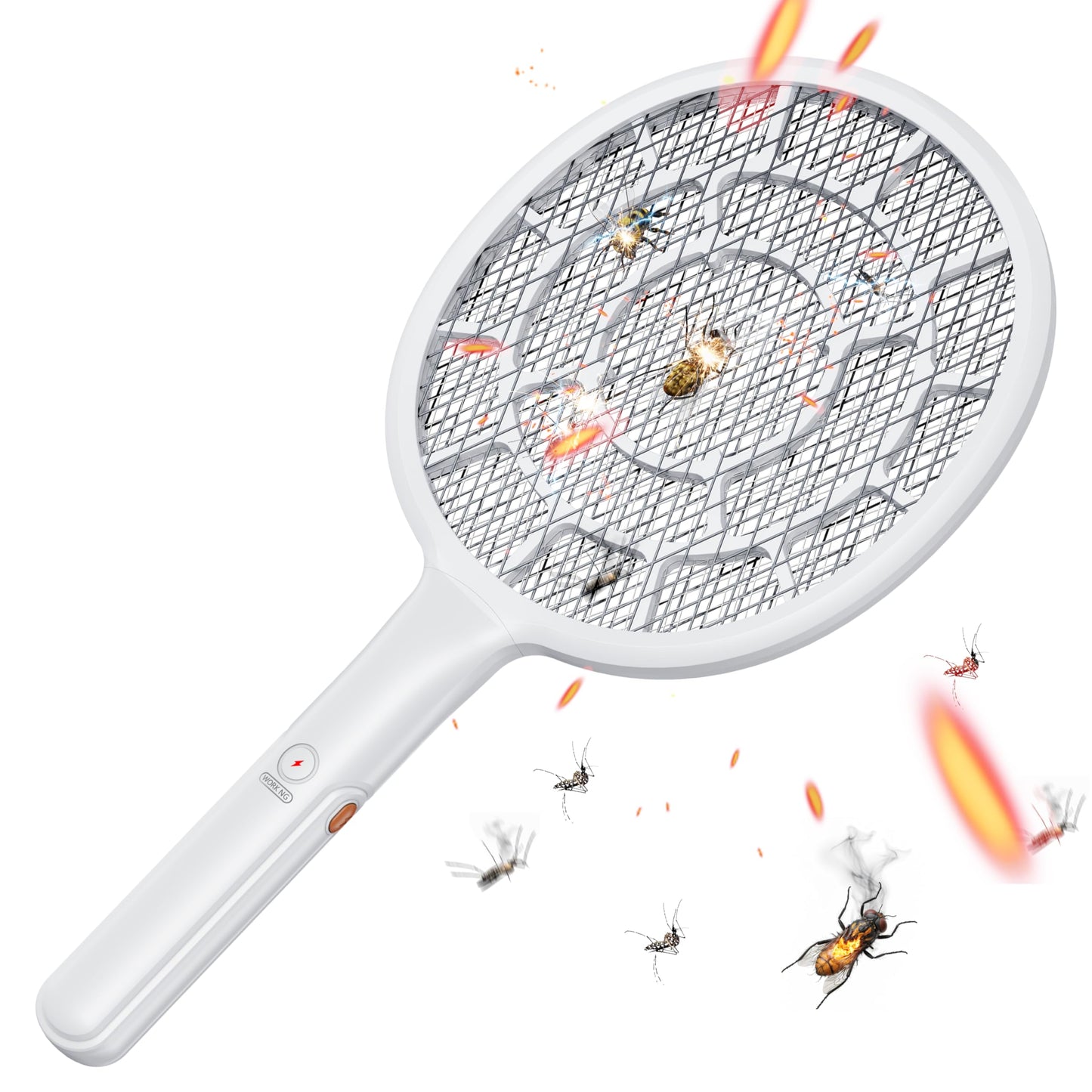 YsChois Electric Fly Swatter, Bug Zapper, Mosquito Zapper Racket | Gold Zone Voltage, Densest 3 mm Mesh, Apple-Like Weight - AA Battery Powered (not incl.) - Indoor & Outdoor Use with Pro Swat Tips