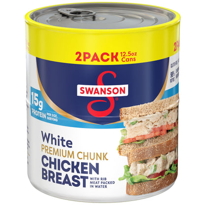 Swanson White Premium Chunk Chicken Breast with Rib Meat in Water, 12.5 oz. (Pack of 2)