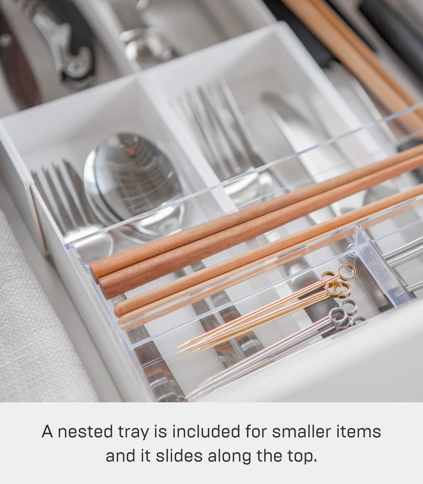 Yamazaki Home Tower Cutlery Drawer Organizer - Kitchen Silverware Utensil Storage Tray - Expandable Ii - Abs Plastic