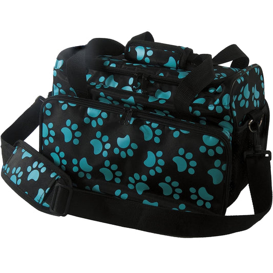 WAHL Professional Animal Travel Tote Bag with Zipper - Travel Bag - Storage Pack for Grooming Supplies - for Dog, Cat & Pet Groomers - 28.8 Inches, Turquoise Paw Print Design (#97764-300)