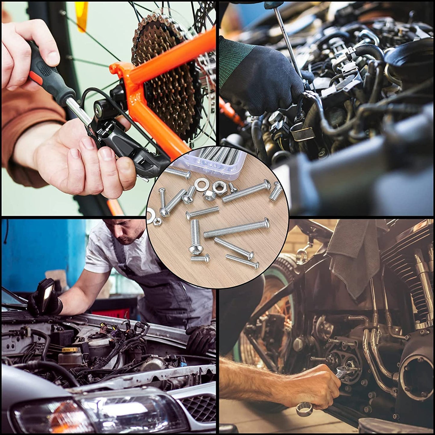 wugongshan 1080 Pcs Screws Bolts and Nuts Assortment Kit, Metric Machine Screws and Nuts and Flat Washers, M3/M4/M5/M6 Cross Slotted Round Head Bolts Sets (C)