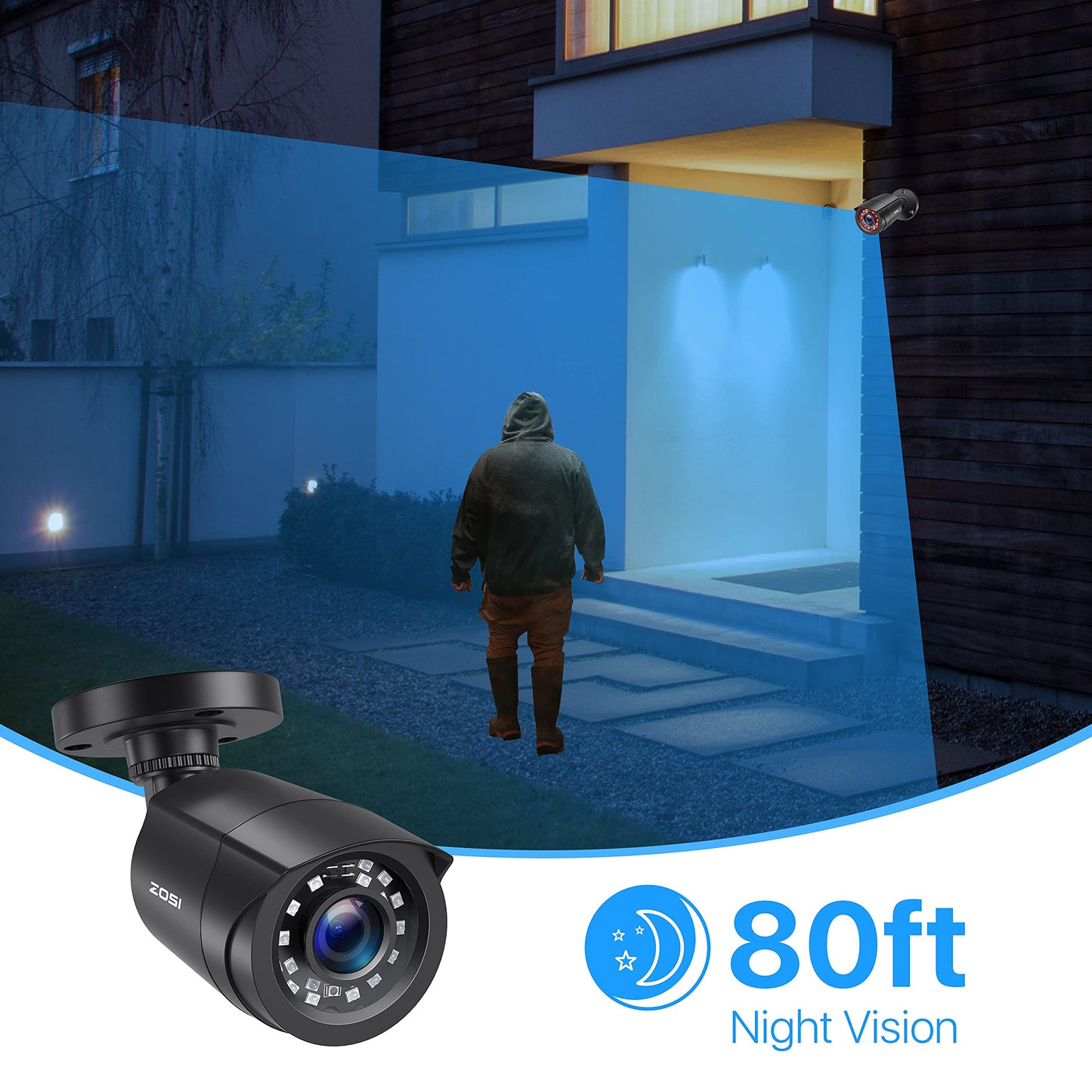 ZOSI 1080P 4 Pack HD TVI Security Cameras, 80ft Night Vision, Outdoor Indoor Weatherproof Bullet Camera for 1080P/5MP/4K HD TVI Analog CCTV DVR System