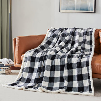 Touchat Sherpa Plaid Twin Blanket 60" X 70", Fuzzy Fluffy Soft Cozy Throw Blanket, Twin Size Plush Fleece Flannel Plush Microfiber Blanket for Couch Bed Sofa (Black)