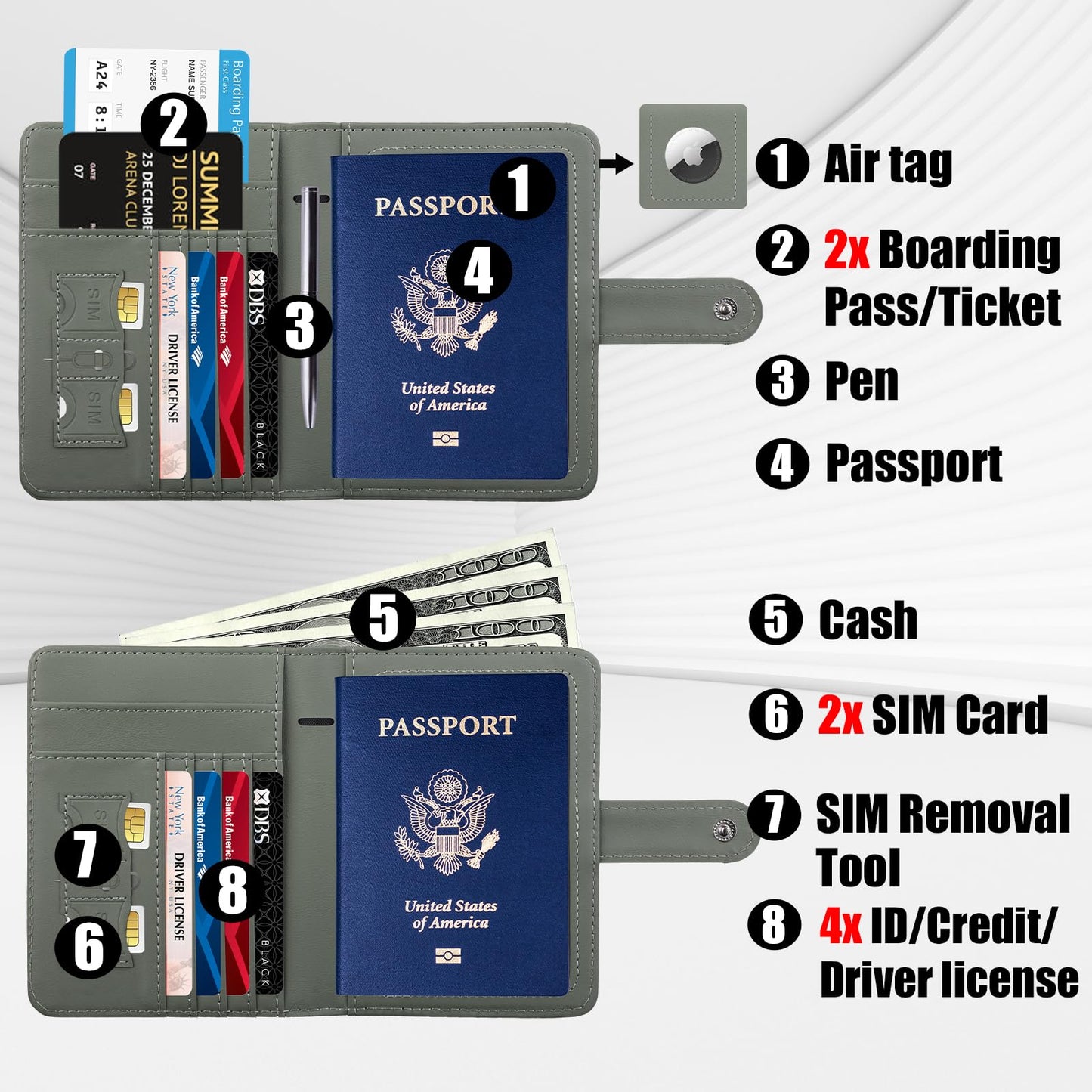 GOAUS Passport Holder for Travel with Airtag Card Slots, Money Pocket, Women Men RFID Blocking Wallet Book Case Green