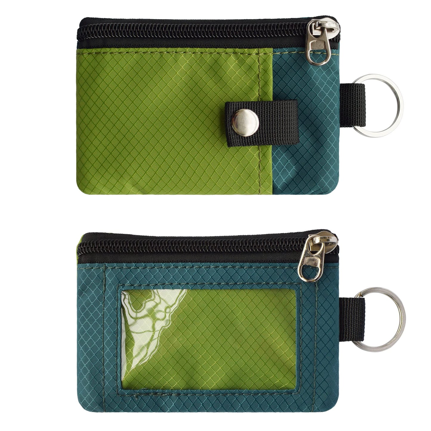 CHENSPRX Minimalist RFID Blocking Small Wallet with ID Window,WaterResistant Zip Id Case Wallet with Lanyard Keychain for Cards,Cash,Travel,Women,Men (GreenOnion+DarkGreen)