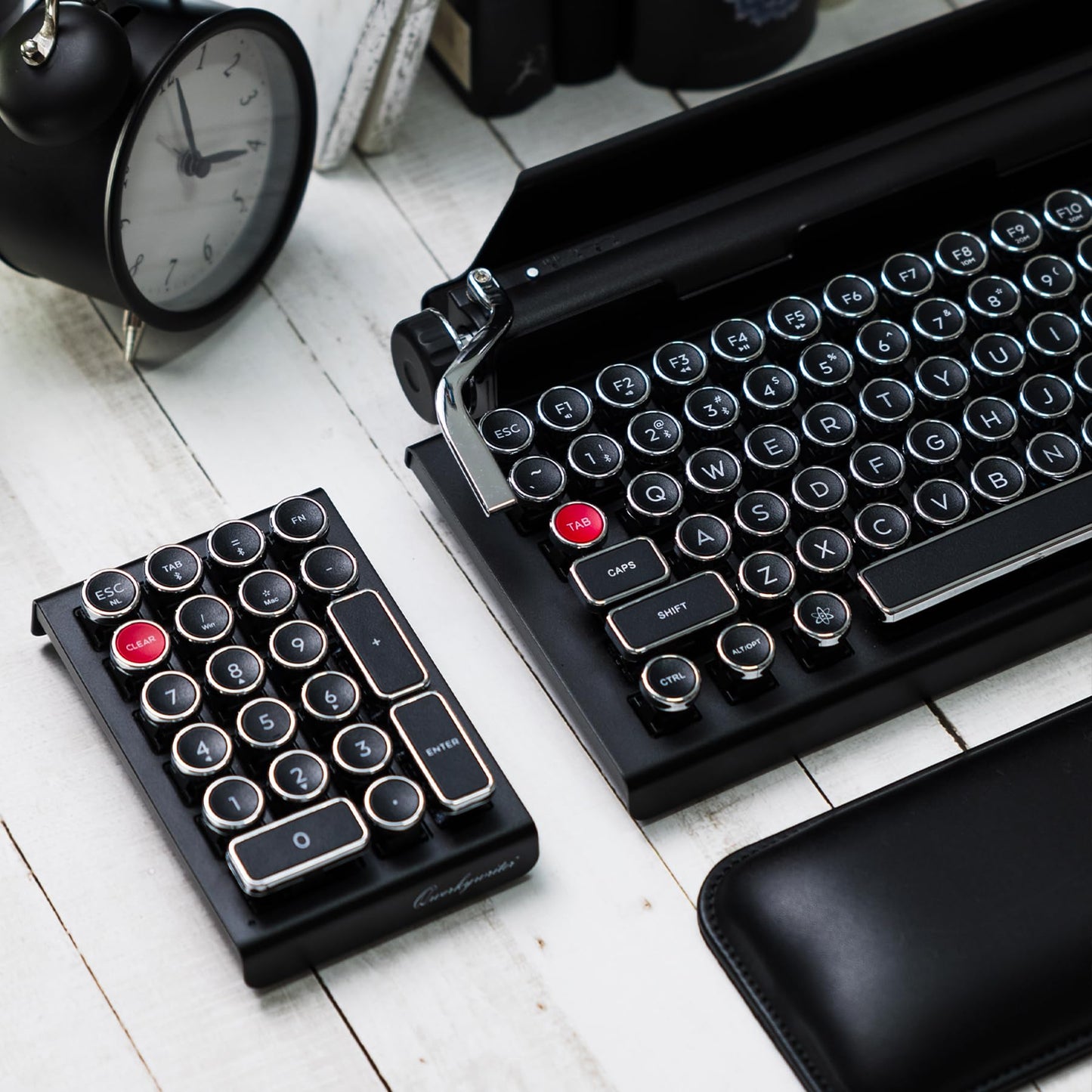 QWERKYTOYS Qwerkywriter Typewriter Inspired Retro Mechanical Wired & Wireless Keyboard with Tablet Stand